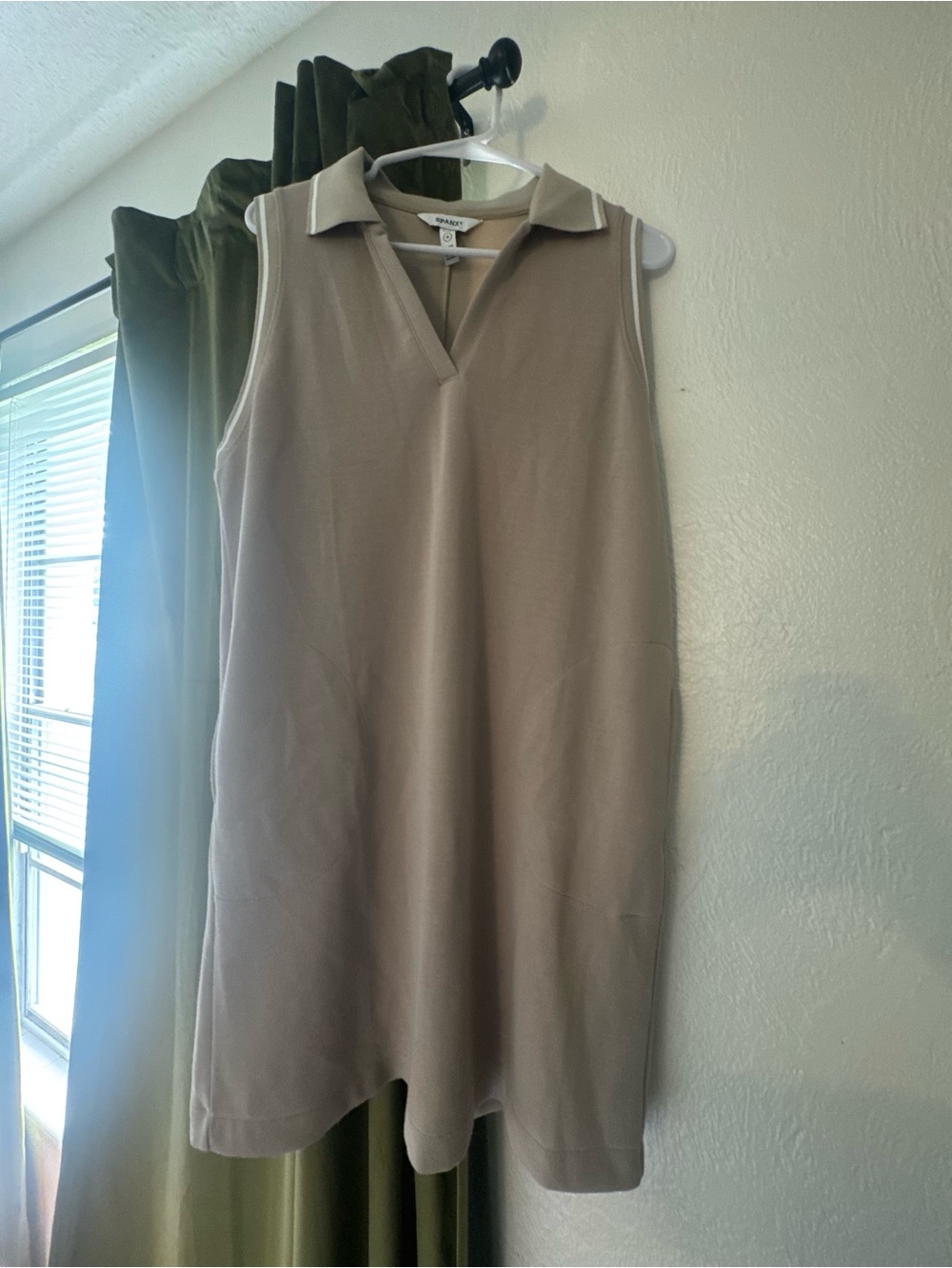 SPANX Taupe Sleeveless Polo Mini Dress with White Edge